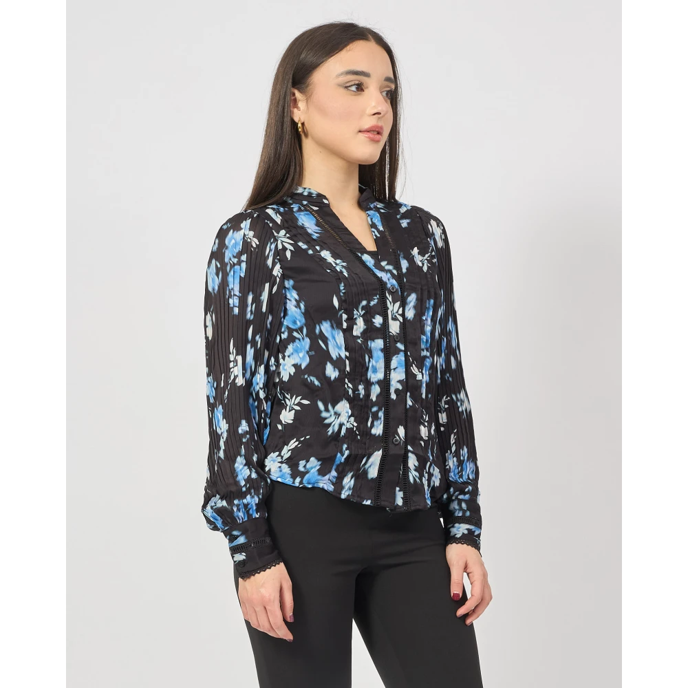 Guess Blauwe chiffon blouse met lange mouwen Blue Dames