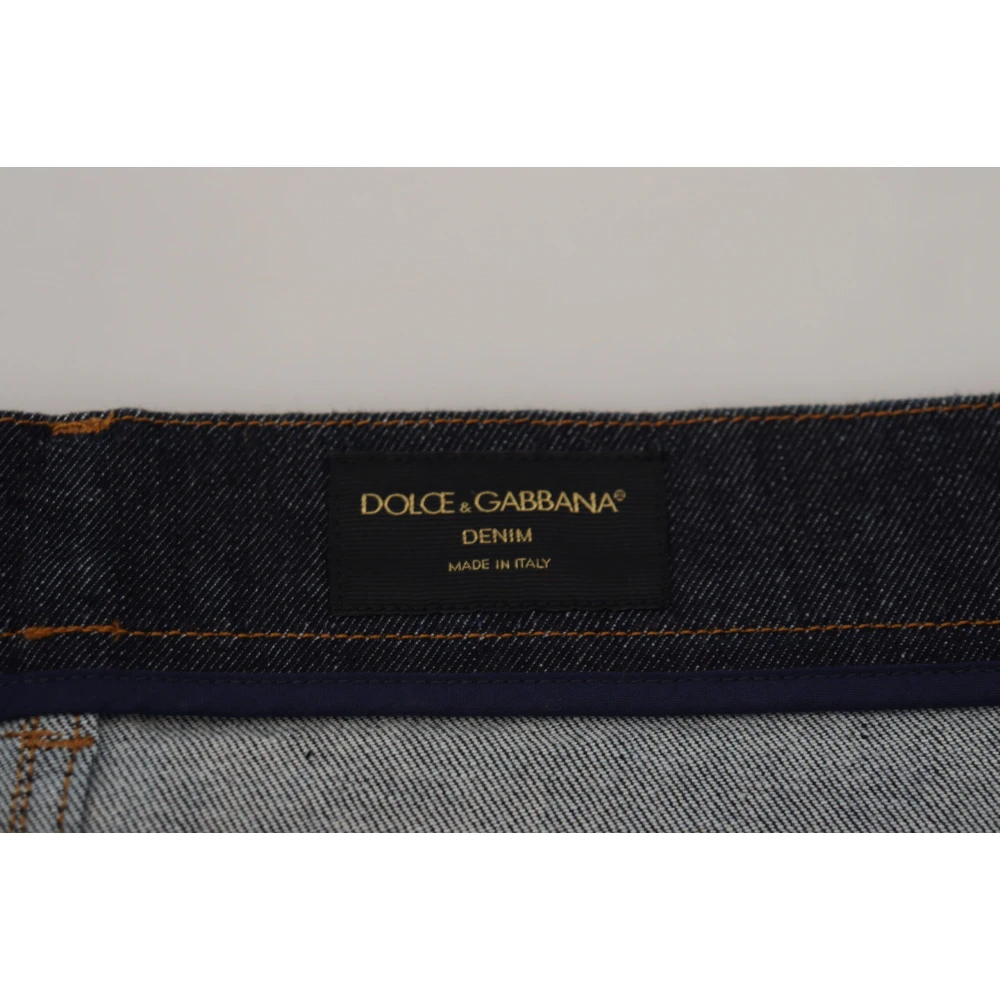 Dolce & Gabbana Blauwe Gescheurde Katoenen Cropped Denim Jeans Blue Heren