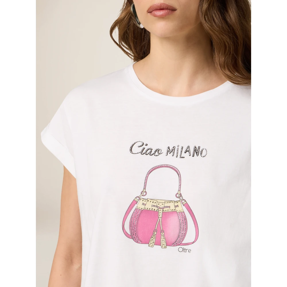 Oltre Kristal Print T-shirt Made in Italy White Dames