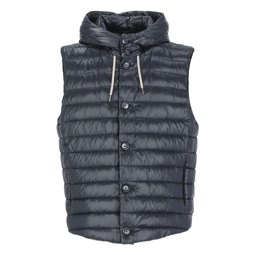 Herno Blauwe Gewatteerde Vest met Capuchon Blue Heren