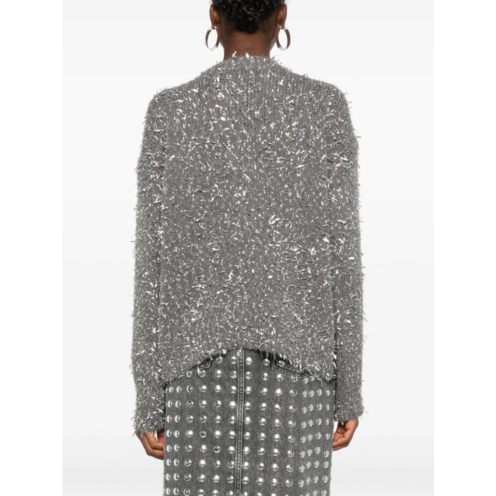 Msgm Grijze Ribgebreide Trui Gray Dames