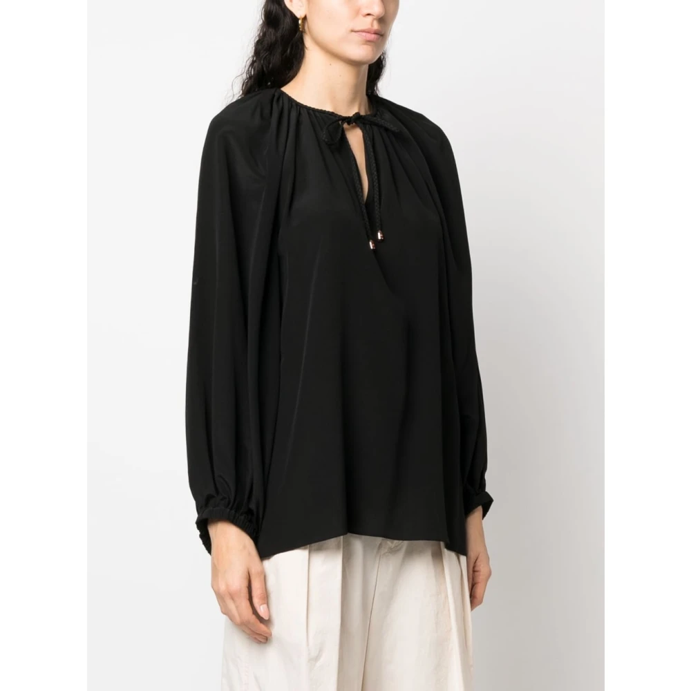 Phaeonia Zwarte Zijden Zelfstrik Blouse Black Dames