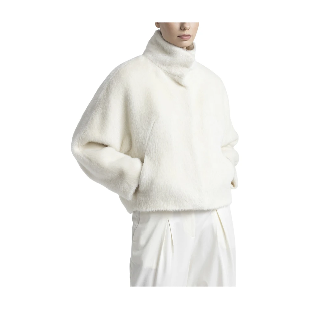 PESERICO Alpaca en wollen double-breasted jas White Dames