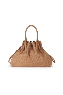 Crocodile Print Suede Bag