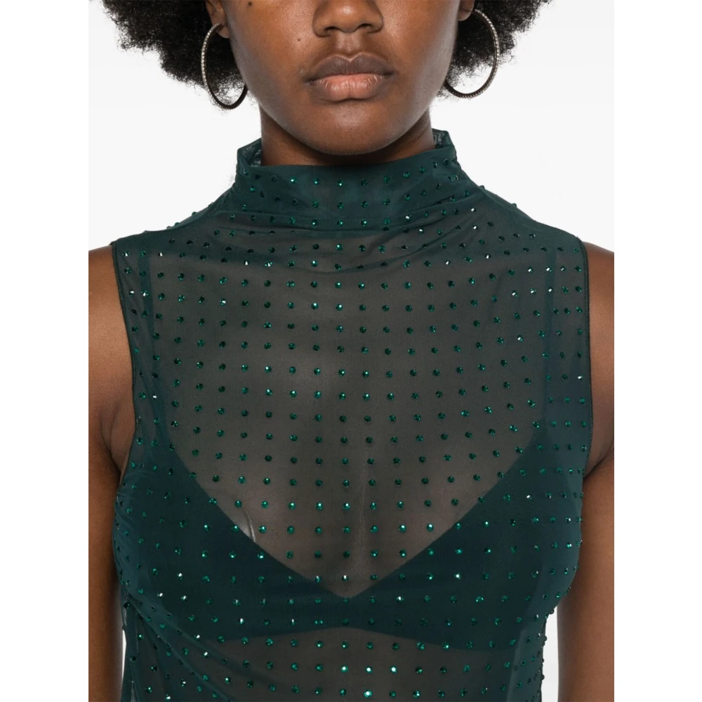pinko Doorschijnende Mouwloze Top met Strass Green Dames