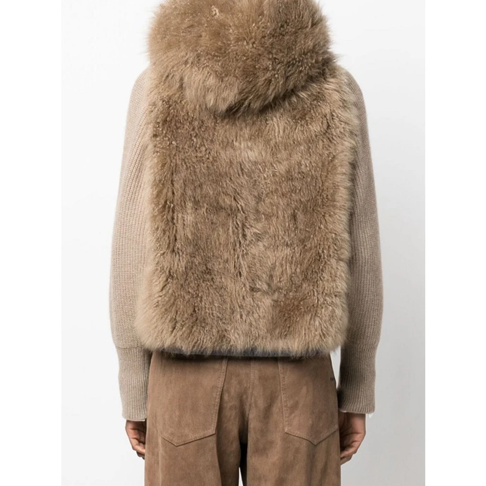 BRUNELLO CUCINELLI Shearling Cashmere Jas met Monile Borduurwerk Brown Dames