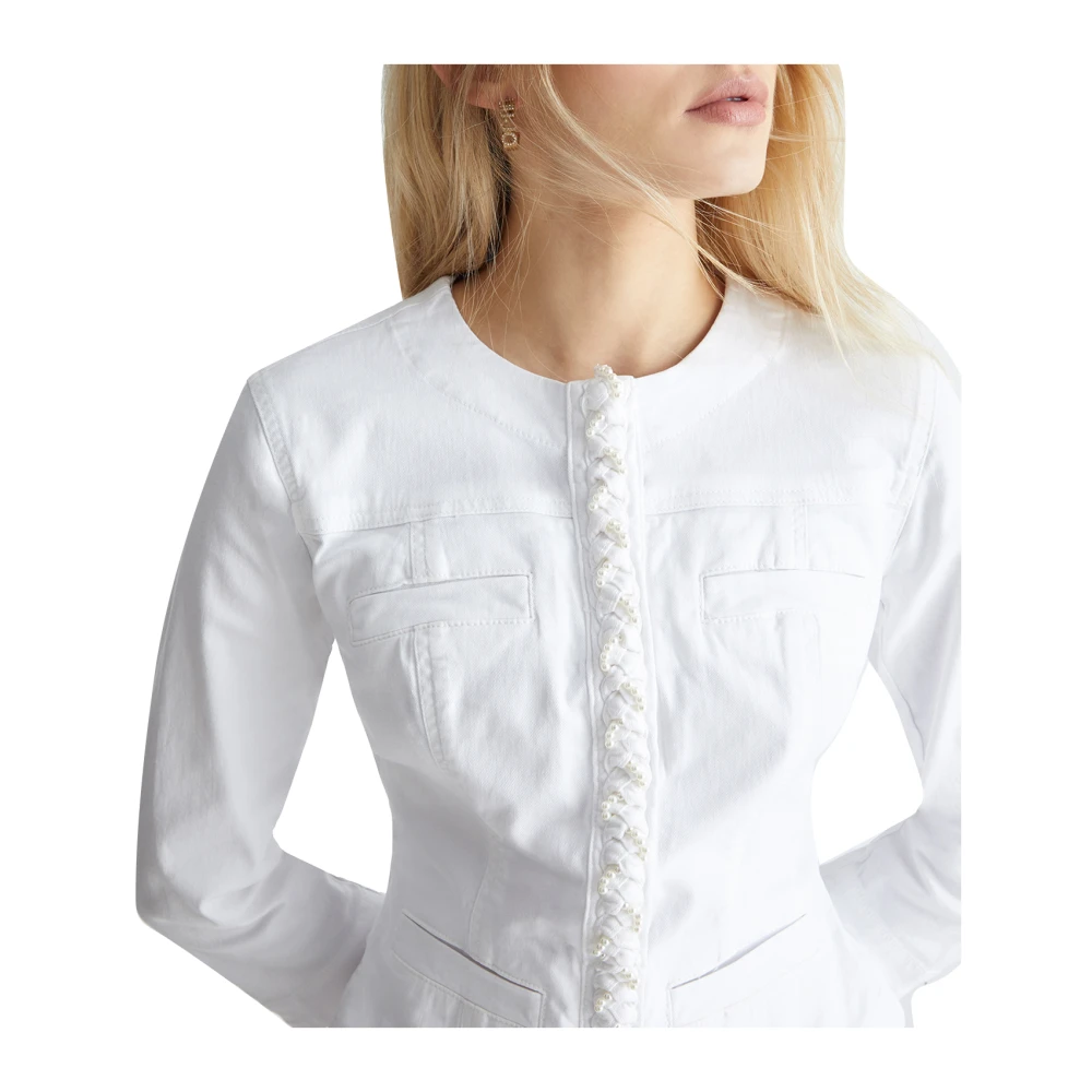 Liu Jo Blauwe Denim Jack met Voorvlechtpatroon White Dames