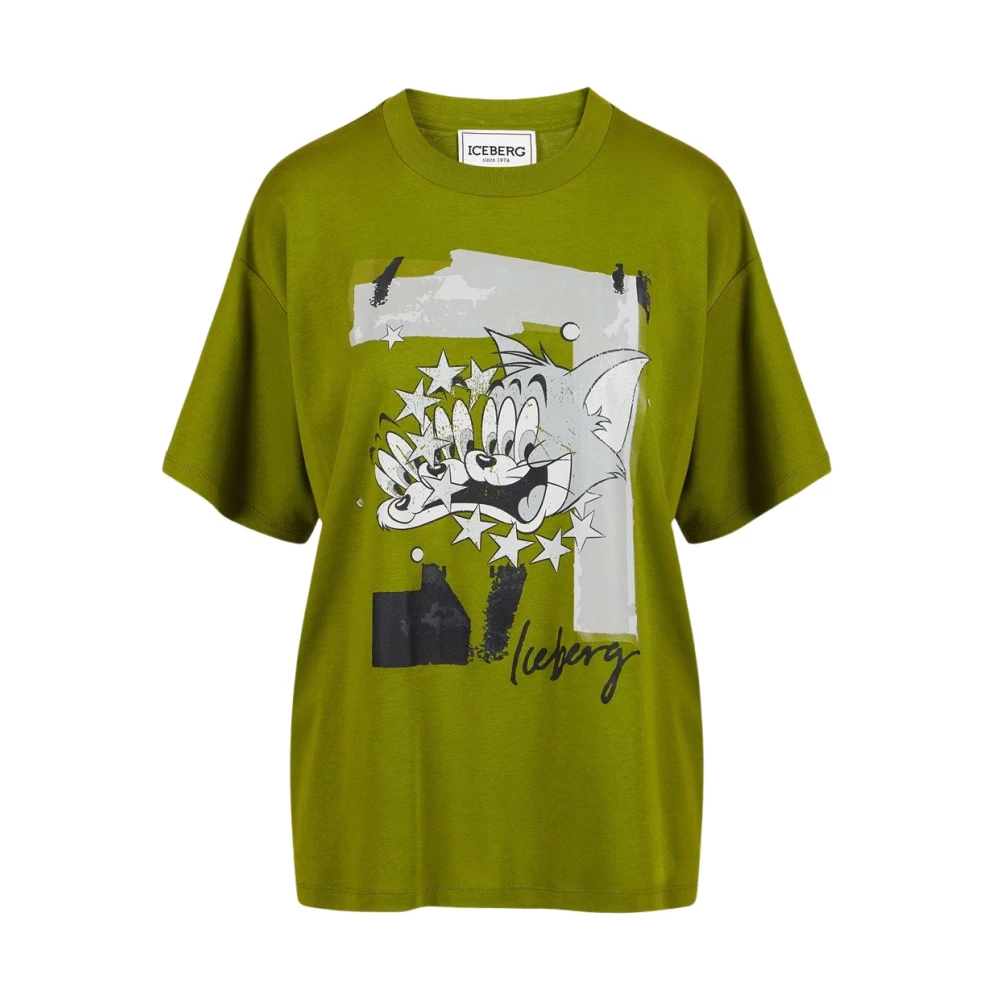 Iceberg Tom Cartoon Print Katoenen T-shirt Green Dames