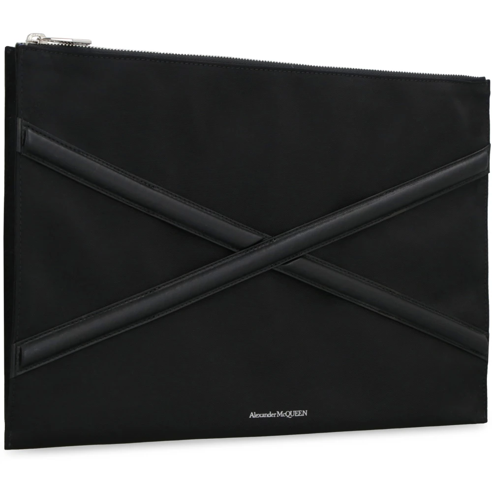 alexander mcqueen Logo Nylon Clutch Tasmet Leren Details Black Heren