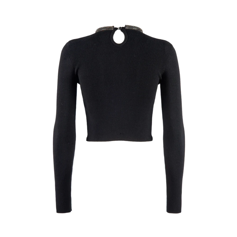 Nenette Zwart shirt met strass detail Black Dames
