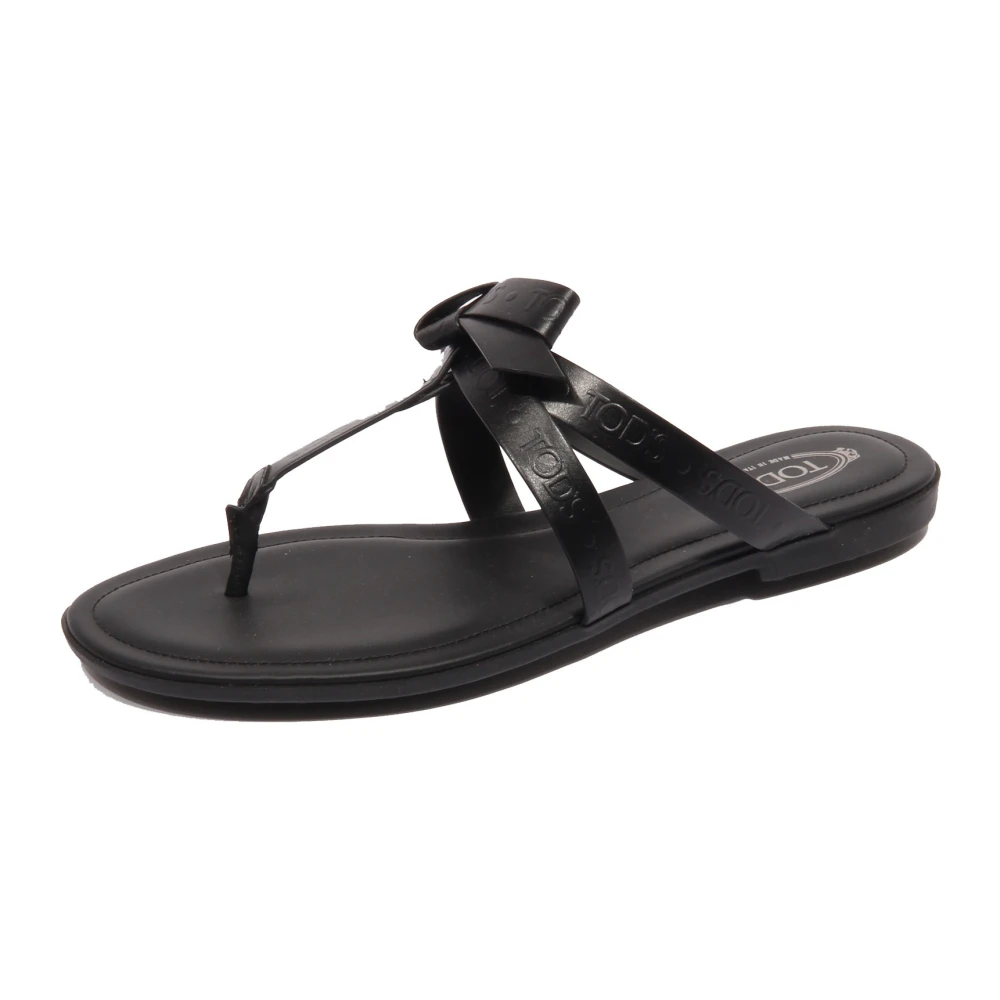 Tod's Women's Black Bow Flip Flops Sandal Made In Italy