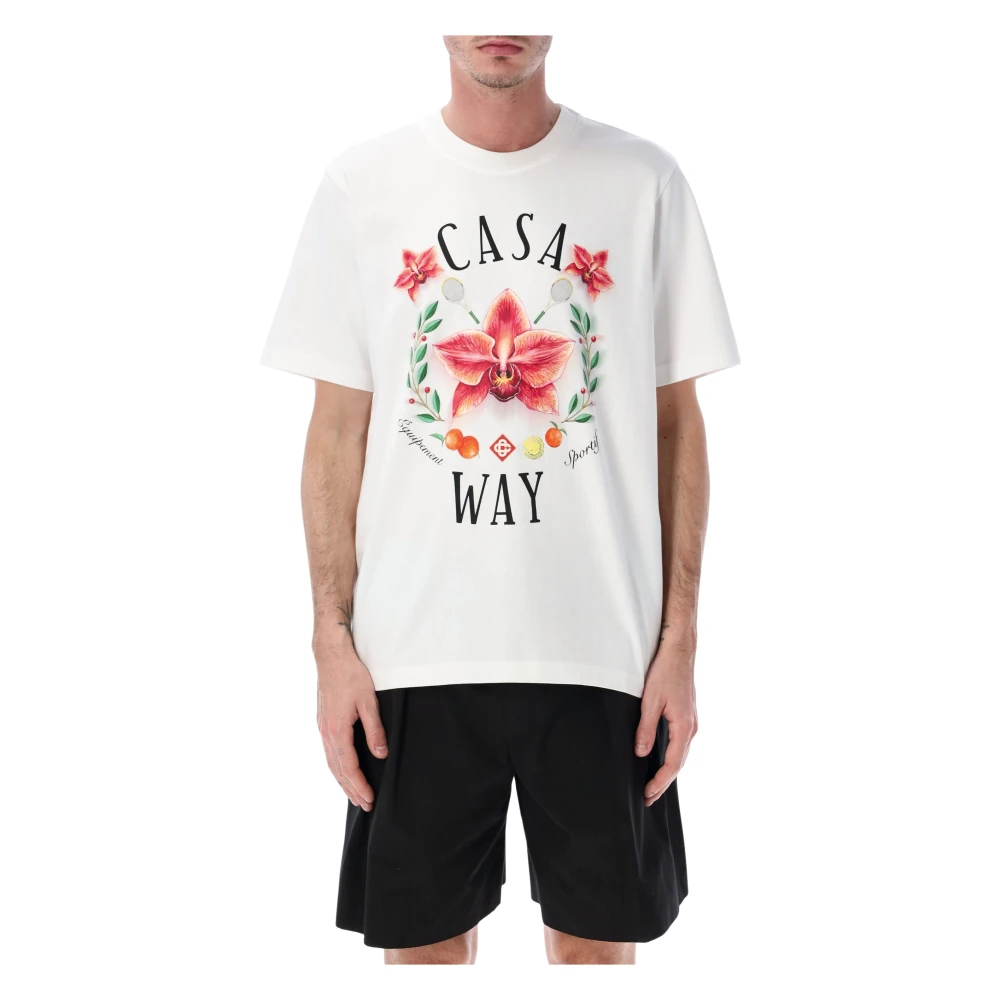 Casablanca Men's White Casa Way Orchid Classic T-Shirt - T-Shirts - L - Tops