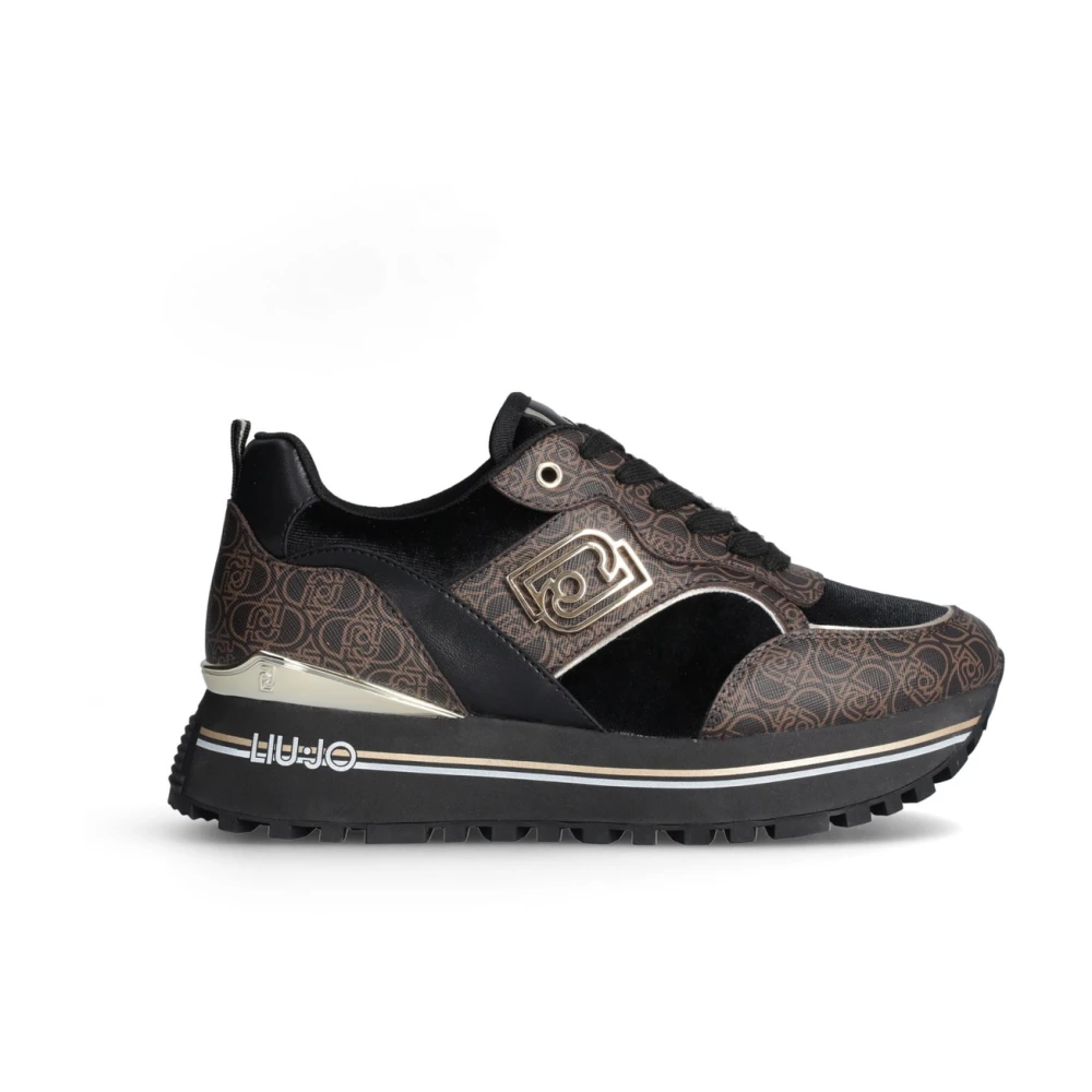 Liu Jo Zwarte Leren Sneakers Hoge Zool Dames Schoenen Bruin