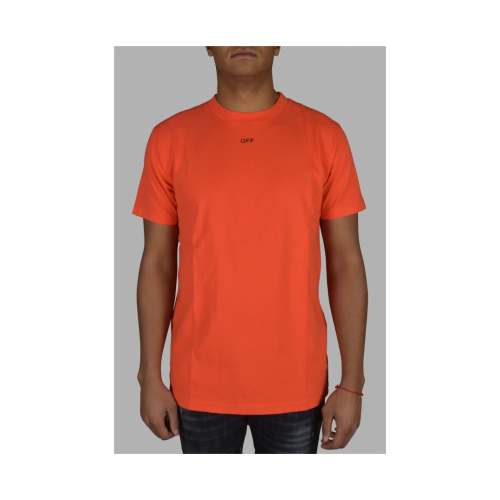 Off White Oranje Crew Neck T-shirt met Iconische Pijlen Orange Heren