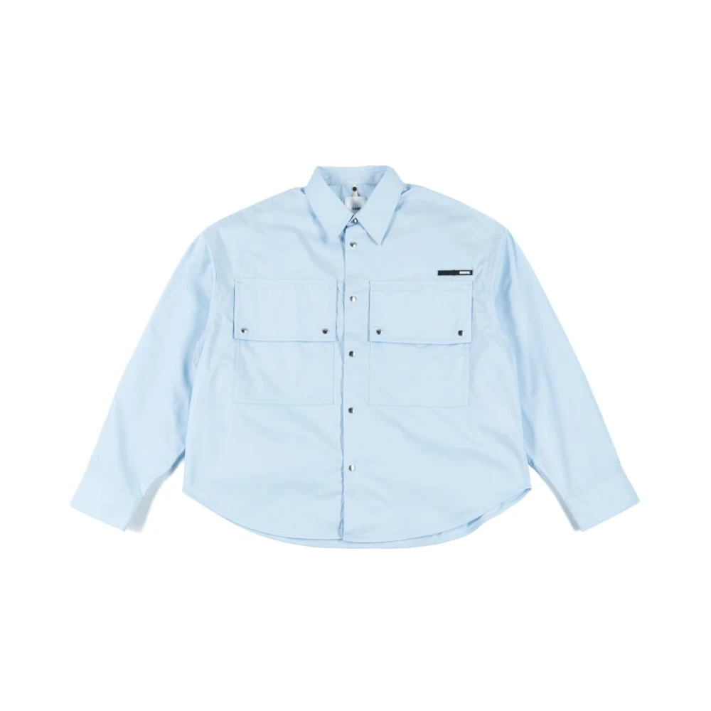 Oamc Lichtblauw Geweven Shirt Lexington Stijl Blue Heren