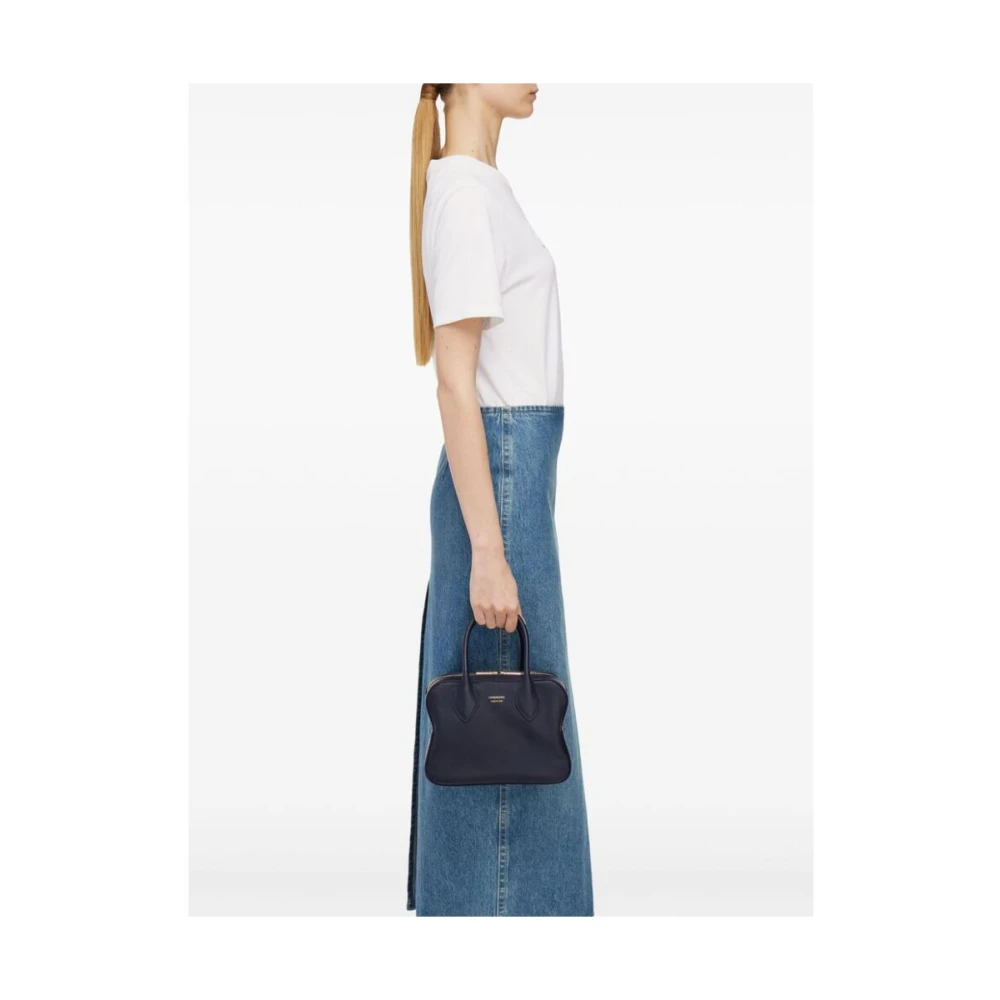 Salvatore Ferragamo Middernachtblauwe Leren Handtas met Gouden Hardware Blue Dames