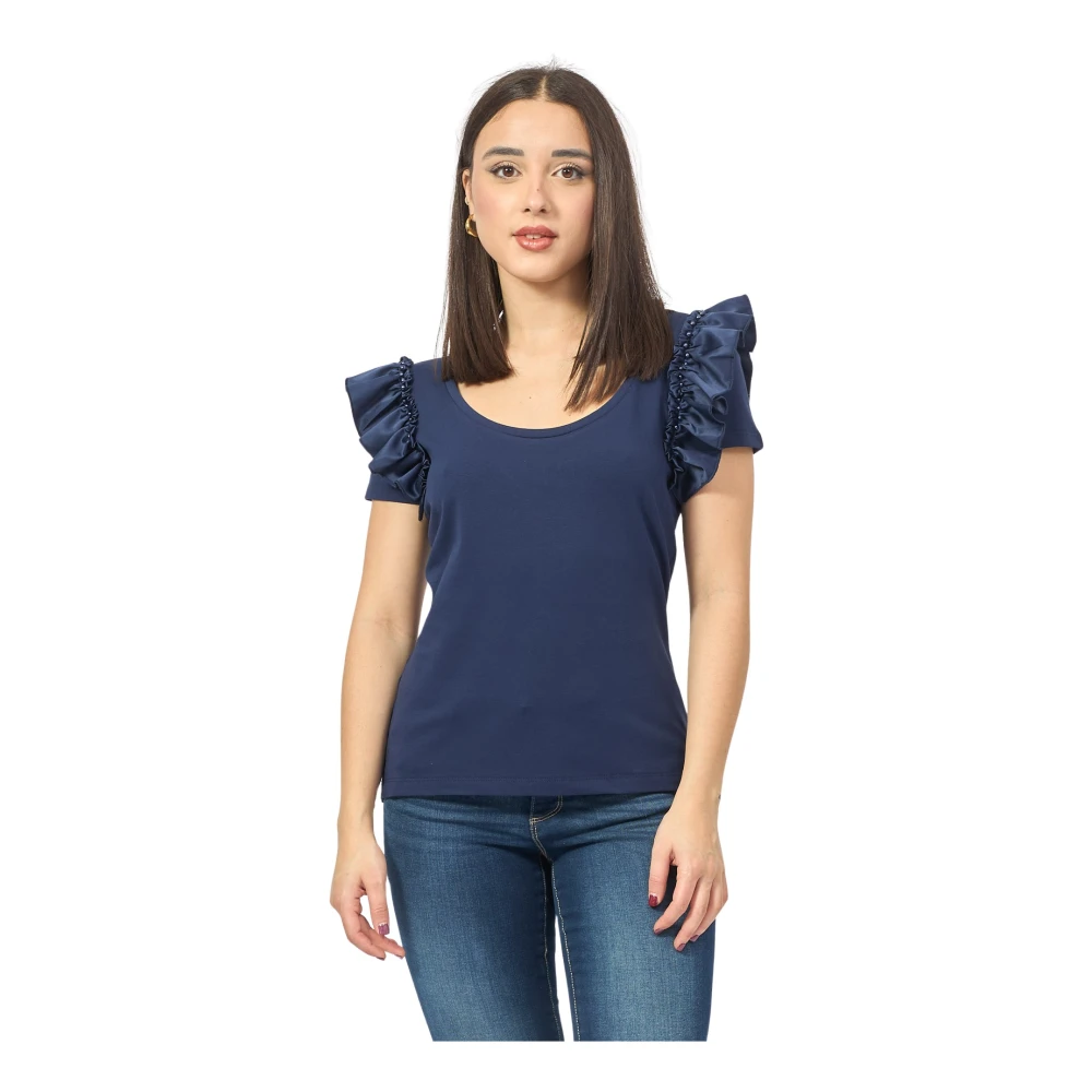 Fracomina Blauwe T-shirts en Polos met Rouches Blue Dames