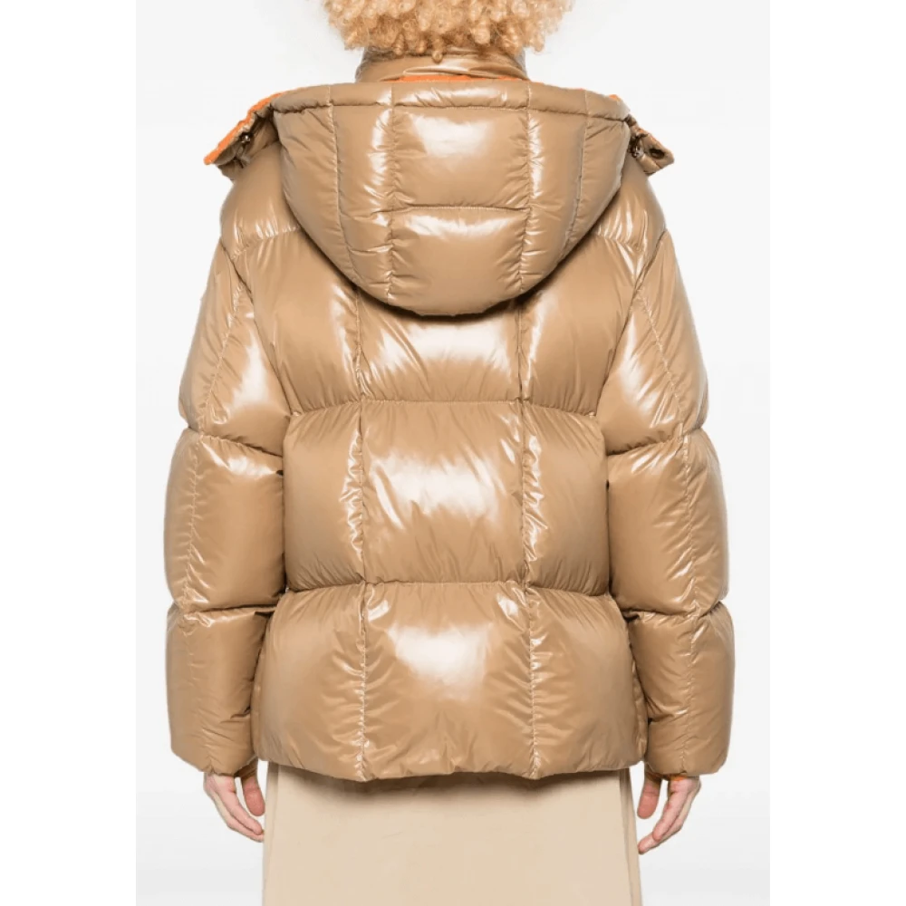 Moncler Beige Gewatteerde Jas met Afneembare Capuchon Beige Dames