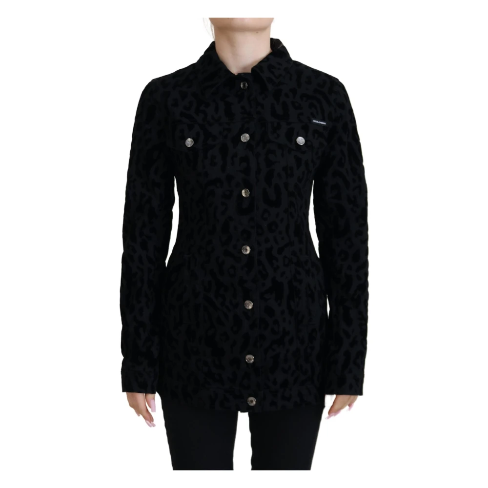 Dolce & Gabbana Women's Black Leopard Denim Jacket