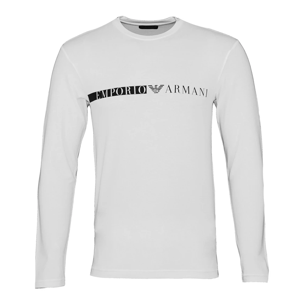 Emporio Armani Logo Print Longsleeve Ronde Hals Shirt White Heren
