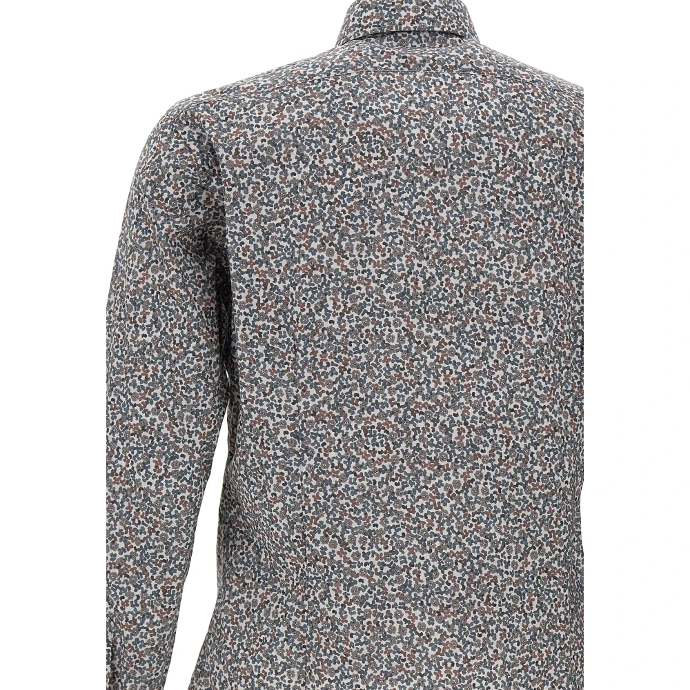 Barba Bloemenpatroon Katoenen Overhemd Gray Heren