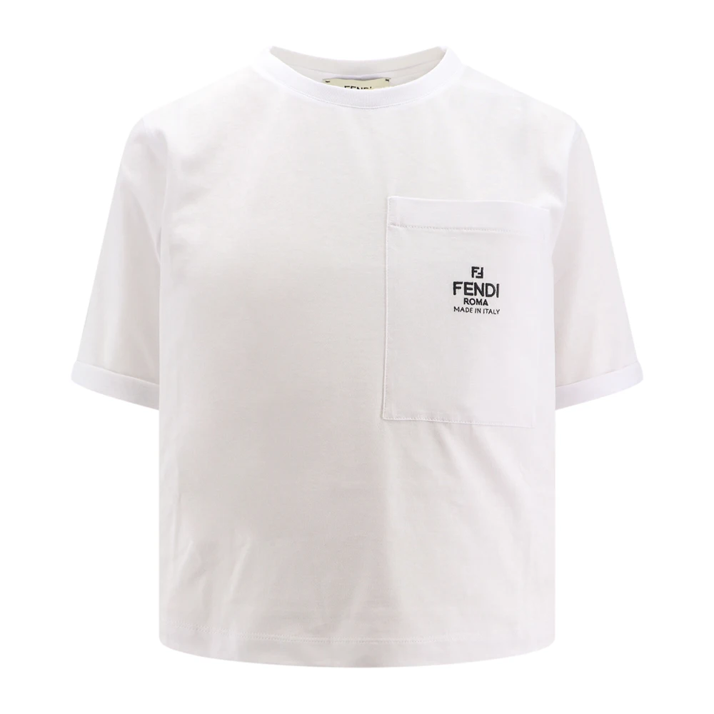 Hvit Crew-neck T-skjorte med Lomme