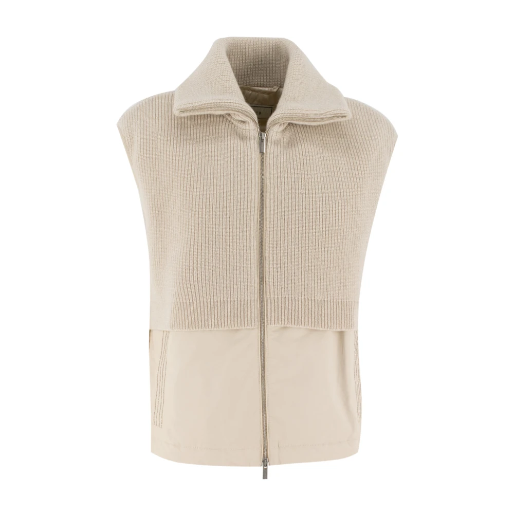 PESERICO Gilet met lurex details en ritssluiting Beige Dames