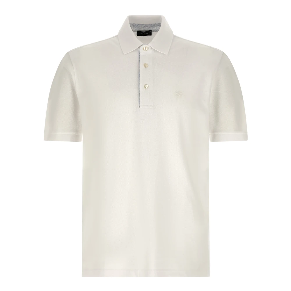 Etro Men's White Polo Shirt With Printed Details - Polo Shirts - L - Tops