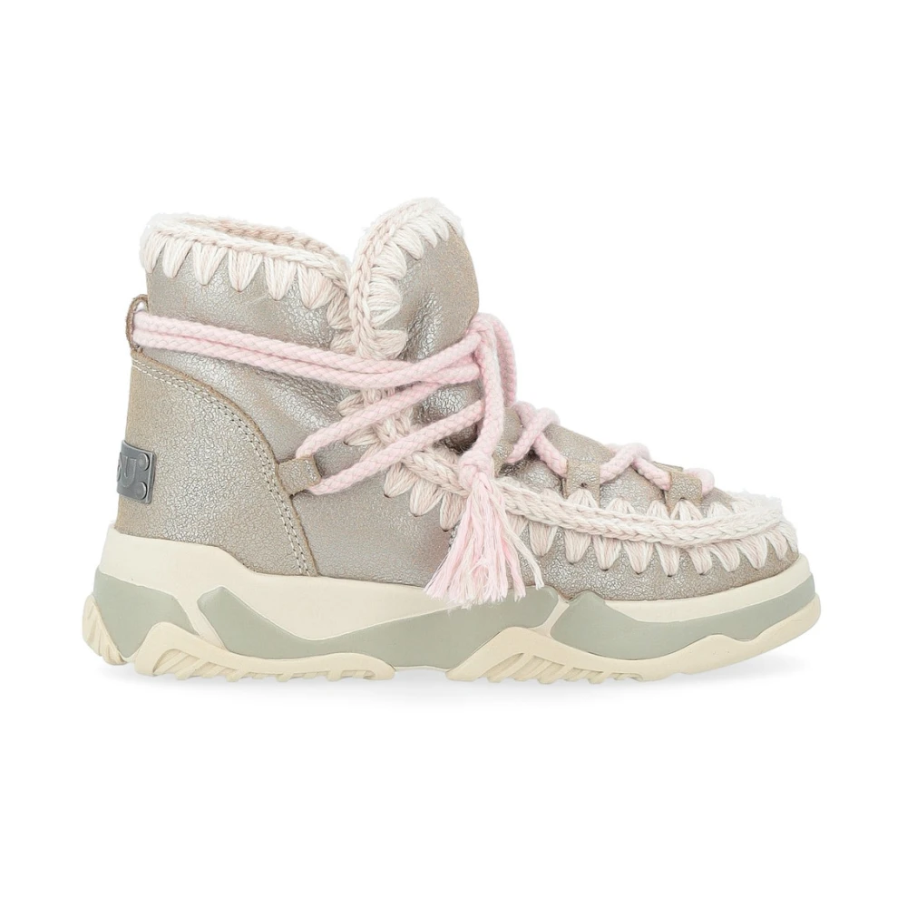 Mou Trainer veter leren enkellaarzen steen metallic