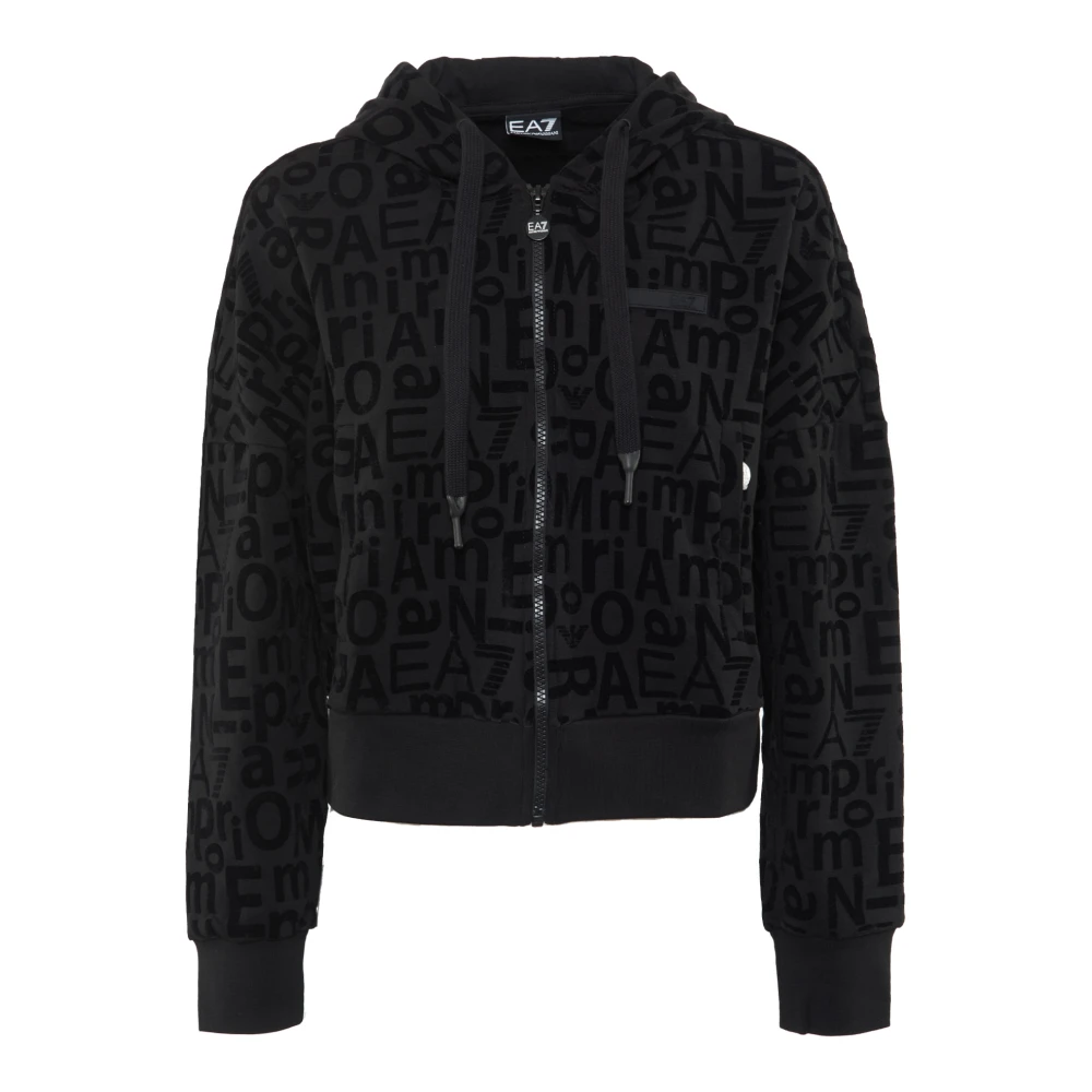 Emporio Armani EA7 Organisch Katoen Volledige Rits Hoodie Zwart Black Dames