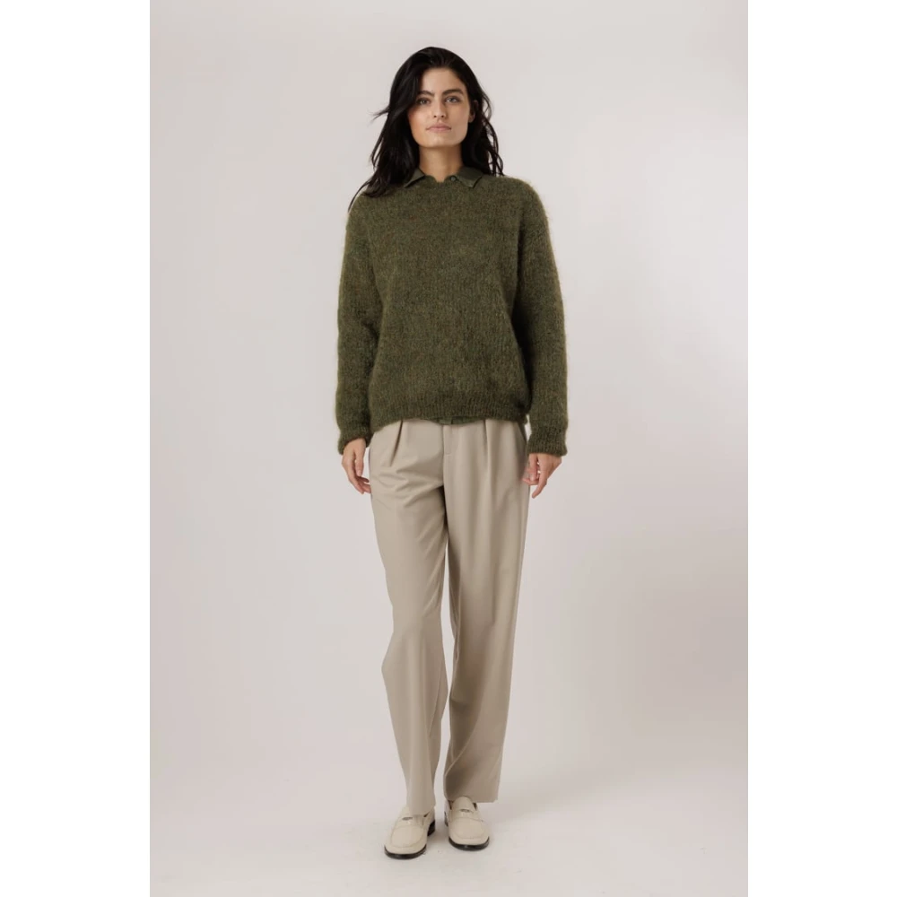 closed Beige Plooi Broek Losse Pasvorm Gray Dames