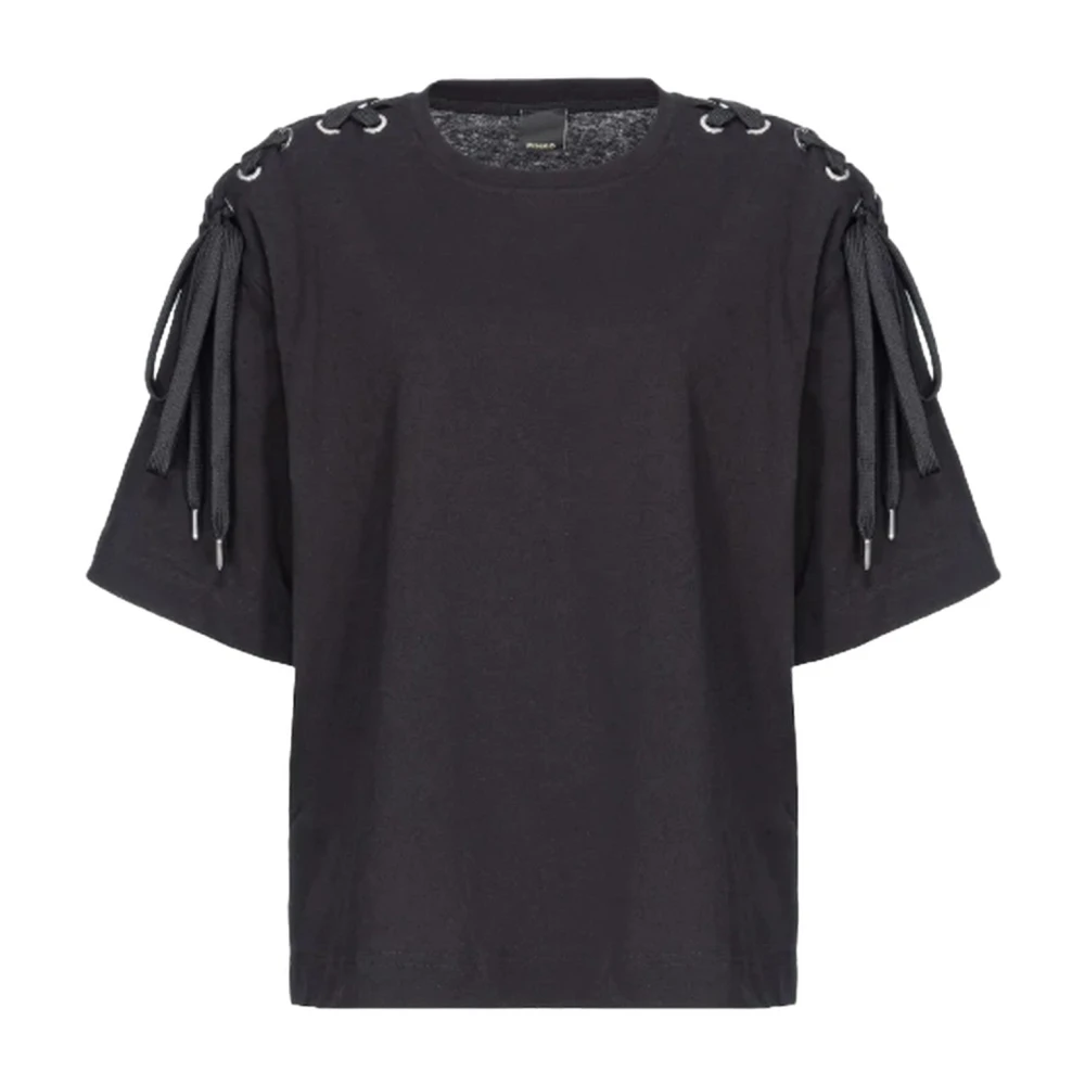 Pinko Zwart Kant Detail Katoenen T-shirt Black Dames