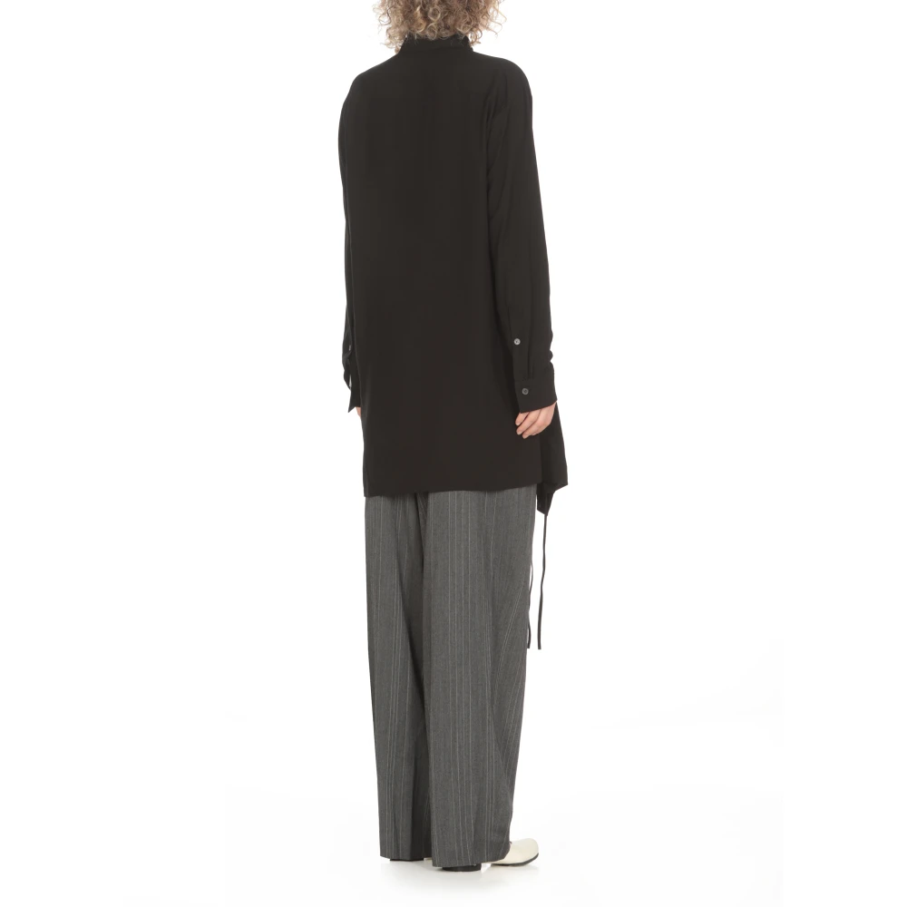 Y-3 Zwarte Viscose Shirt met Kraag en Lange Mouwen Black Dames
