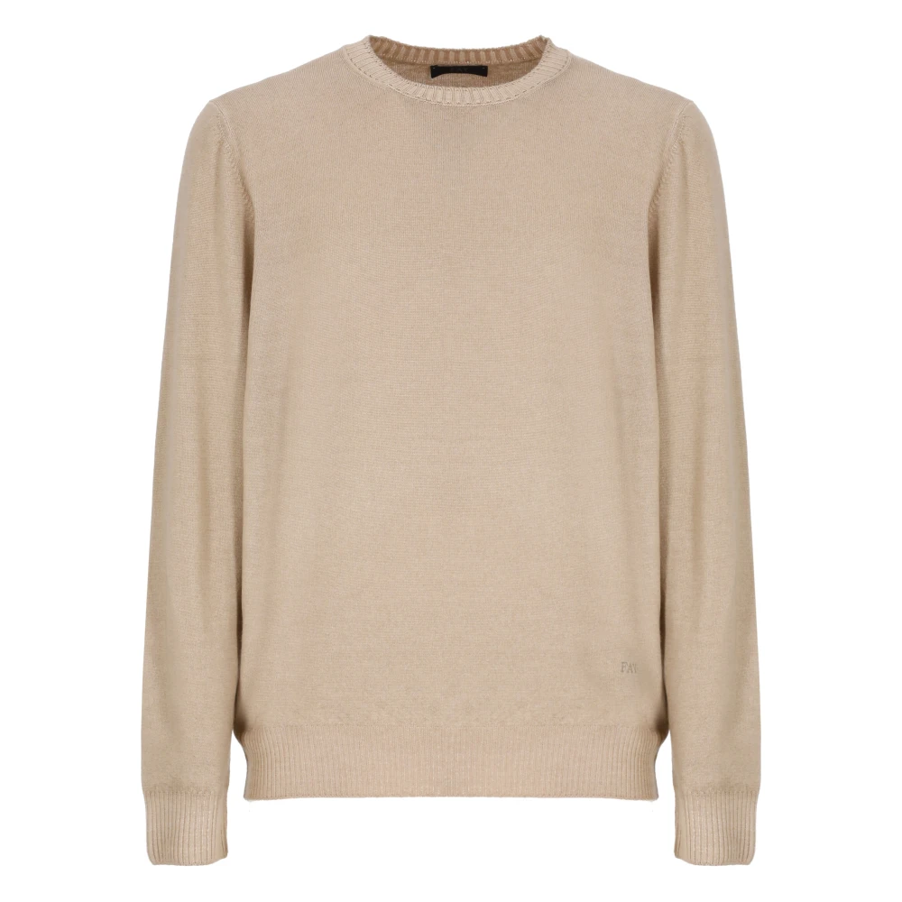 Fay Beige Wollen Trui met Geborduurd Logo Beige Heren