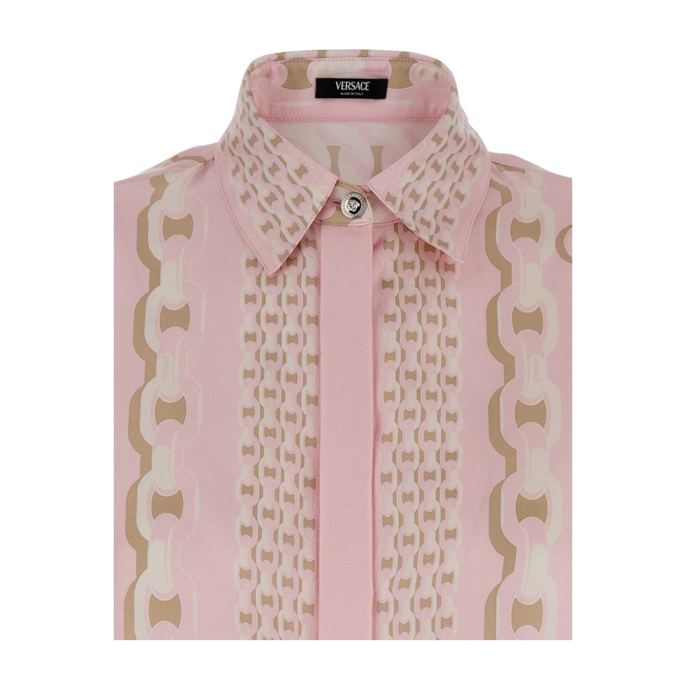 Versace Roze Barocco Print Zijden Shirt Vrouw Pink Dames