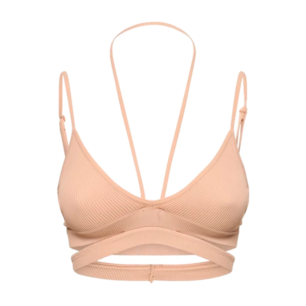 Andrea Adamo Vrouw Beige Geribbelde Crop Top Met Cut-Out Detail