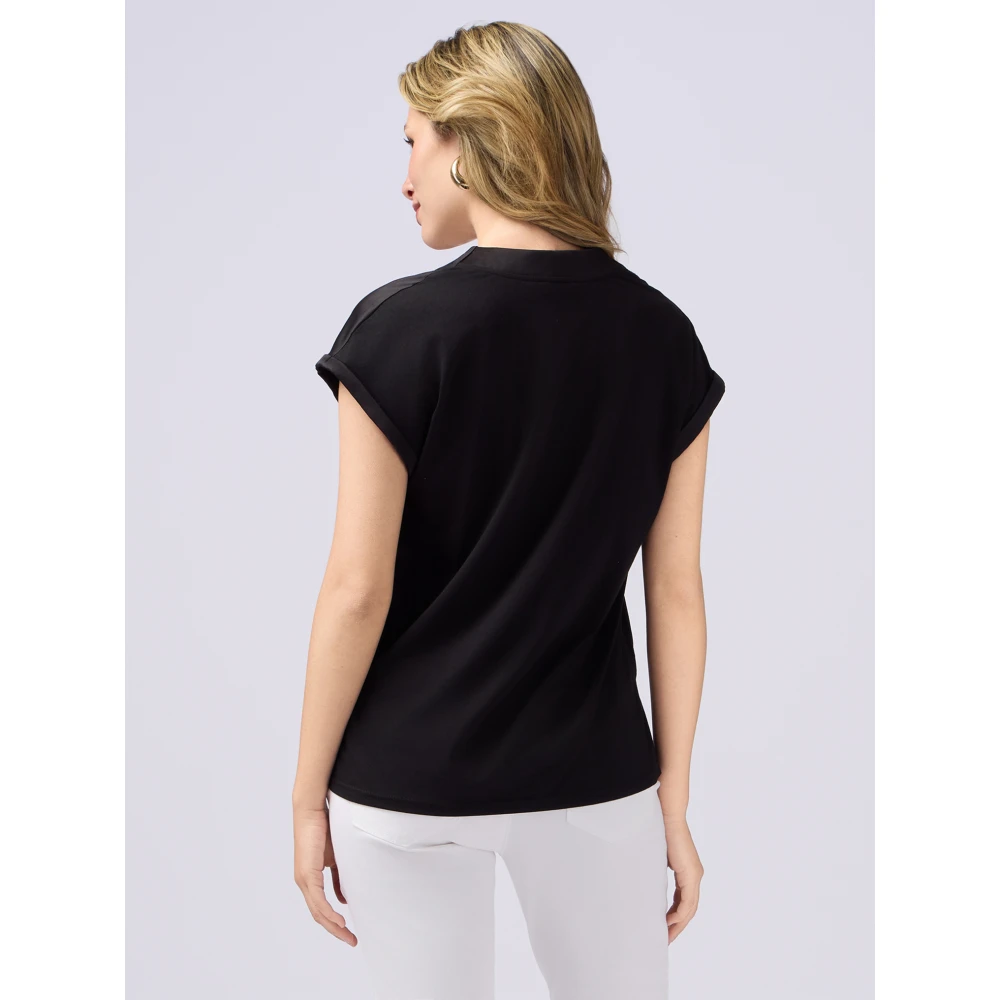 Oltre T-shirt in bimateriaal met V-hals Black Dames