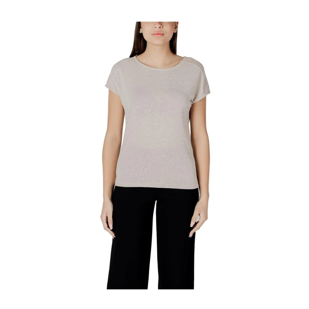 Street One Women's Beige Lace Shoulder T-Shirt