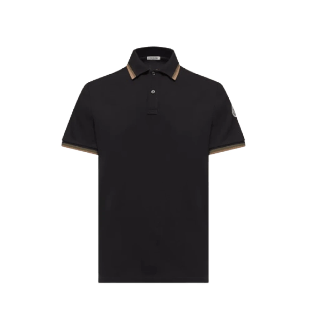 Moncler , Polo Shirts, Male, Black, S, Logo Patch Polo Shirt