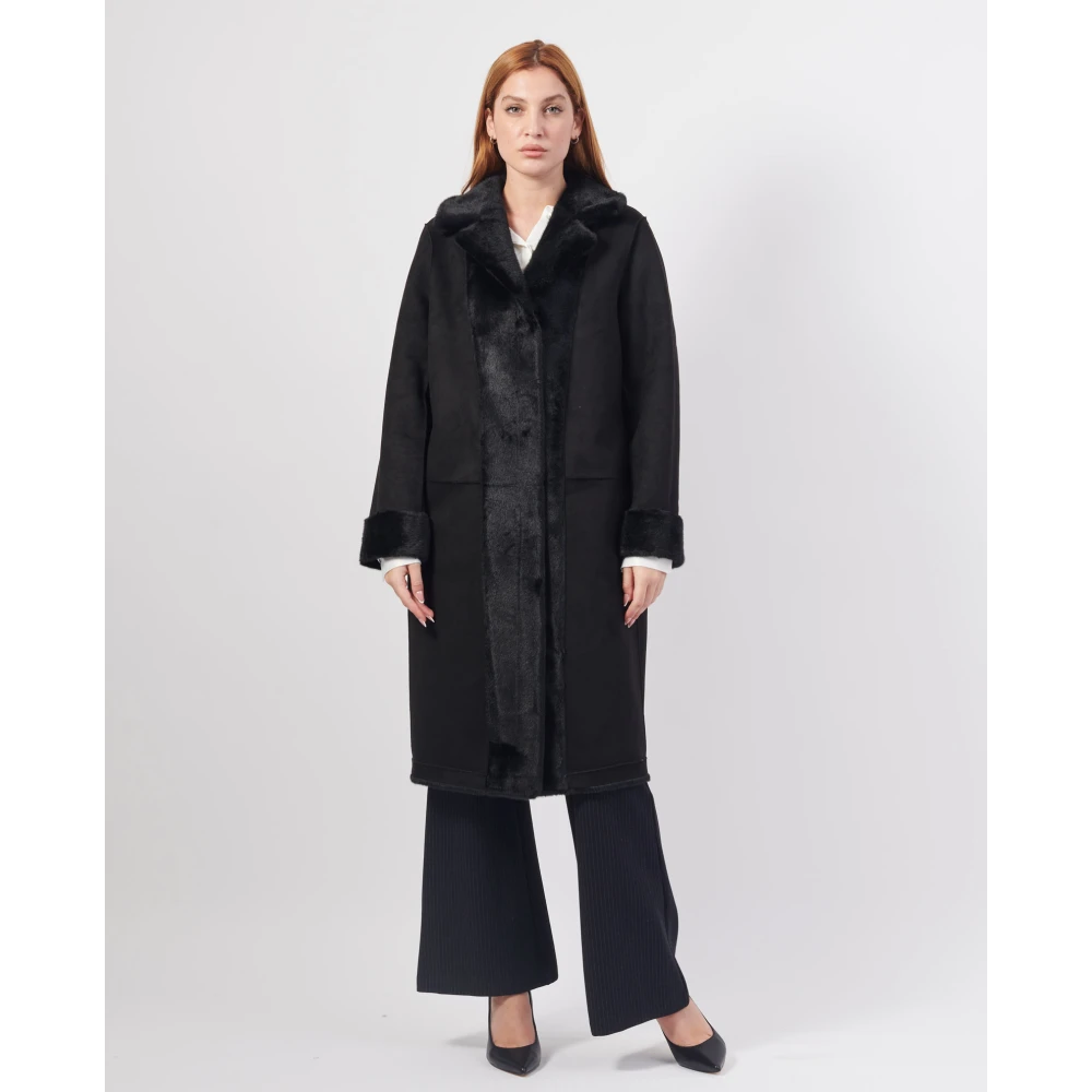 YES ZEE Zwarte Lange Omkeerbare Jas Elegante Stijl Black Dames