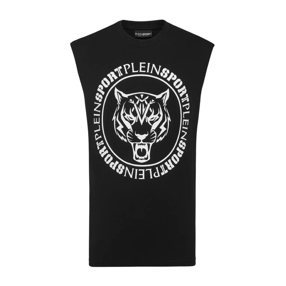 Plein Sport Zwarte mouwloze Carbon Tiger T-shirt Black Heren