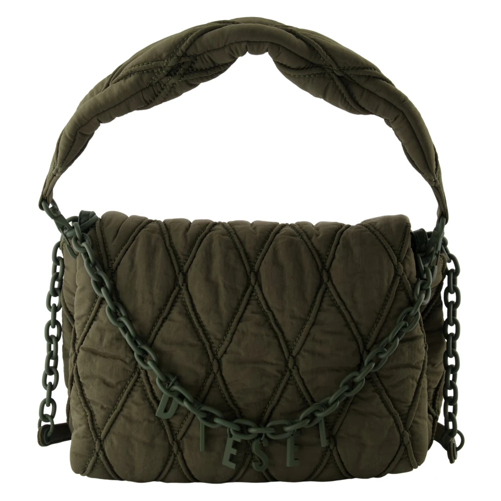 Diesel Gewatteerde Charm-D Nylon Tas Green Dames