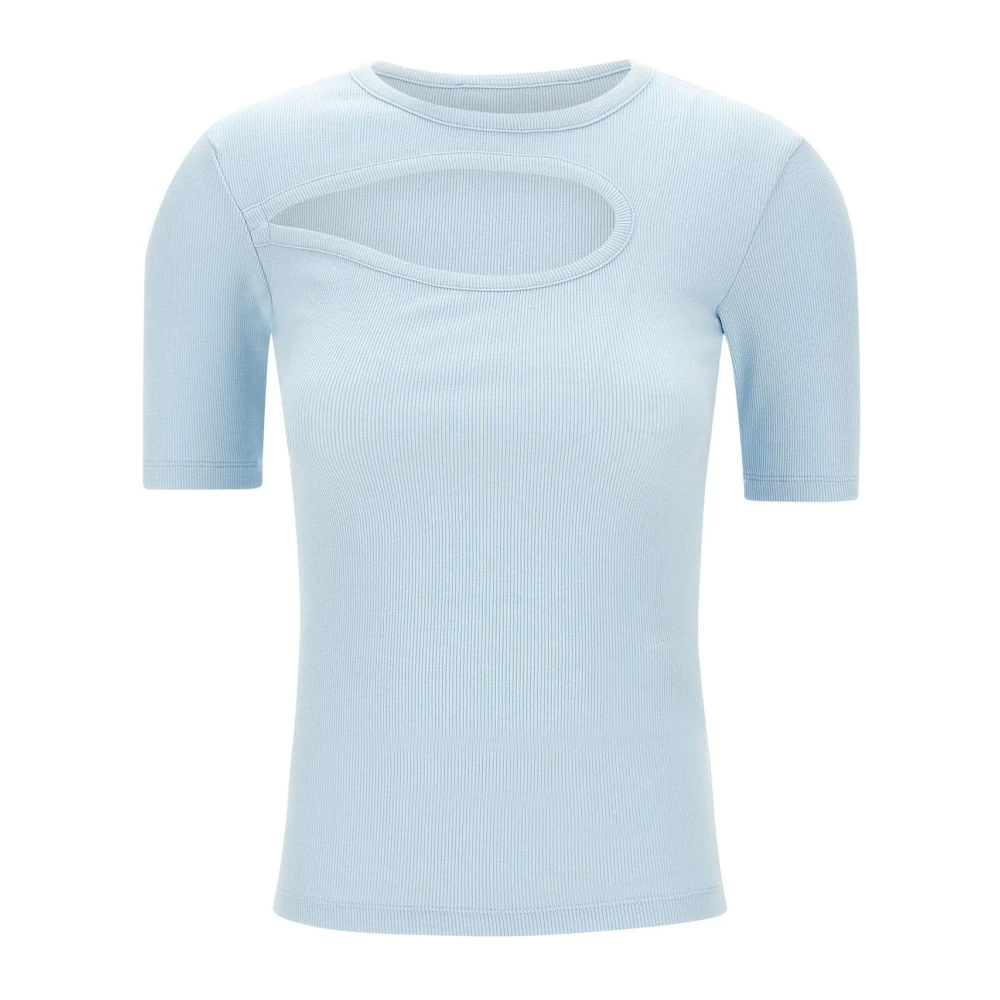 Remain Birger Christensen Pastelblauw Geribbeld T-shirt met Uitsnijding Blue Dames