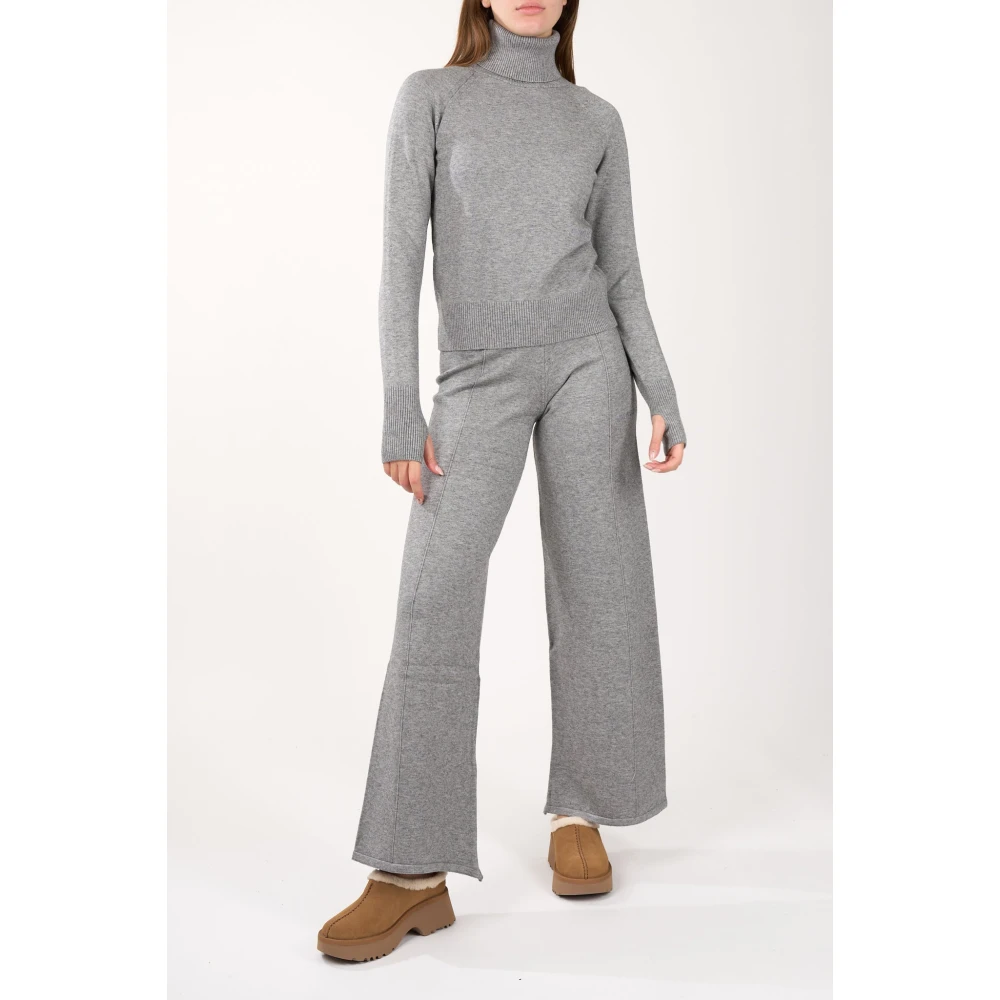 Hinnominate Gebreide Elastische Taille Broek met Geborduurd Logo Gray Dames
