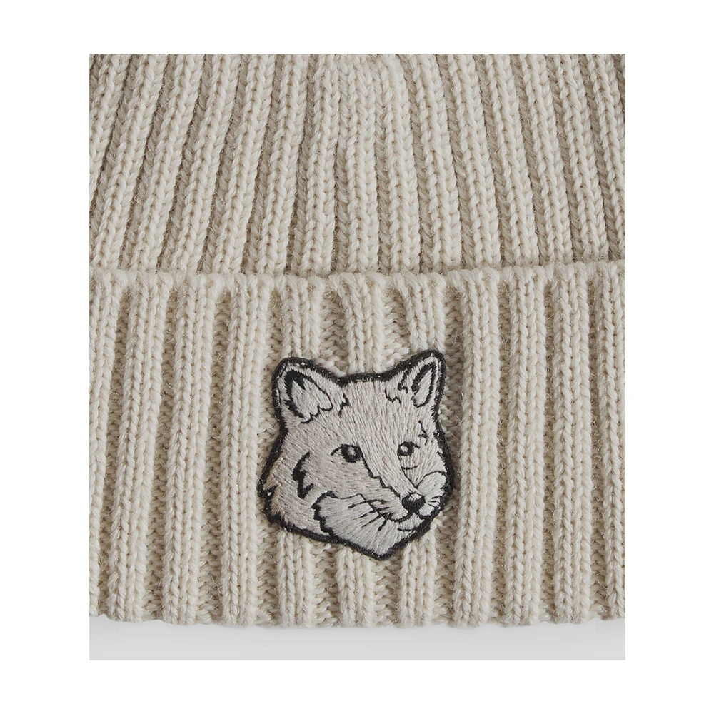 Maison Kitsuné Wol Vos Beanie Muts Beige Heren