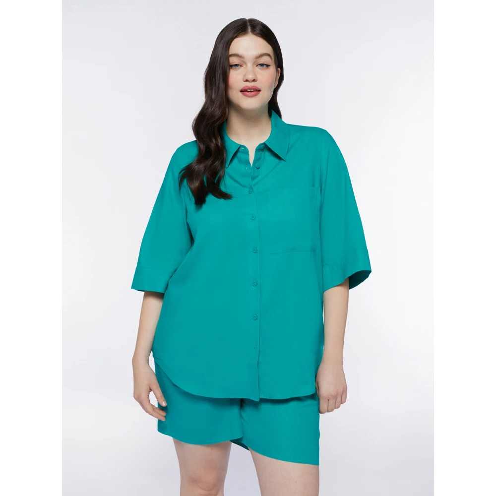 Fiorella Rubino Linnen en viscose overhemd met relaxte pasvorm Green Dames