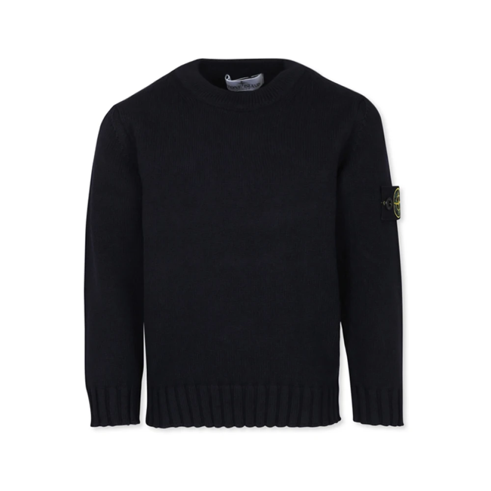 Stone Island Blue Kids Knitwear, Male, 8 Y, Cotton Jumper With Logo Patch