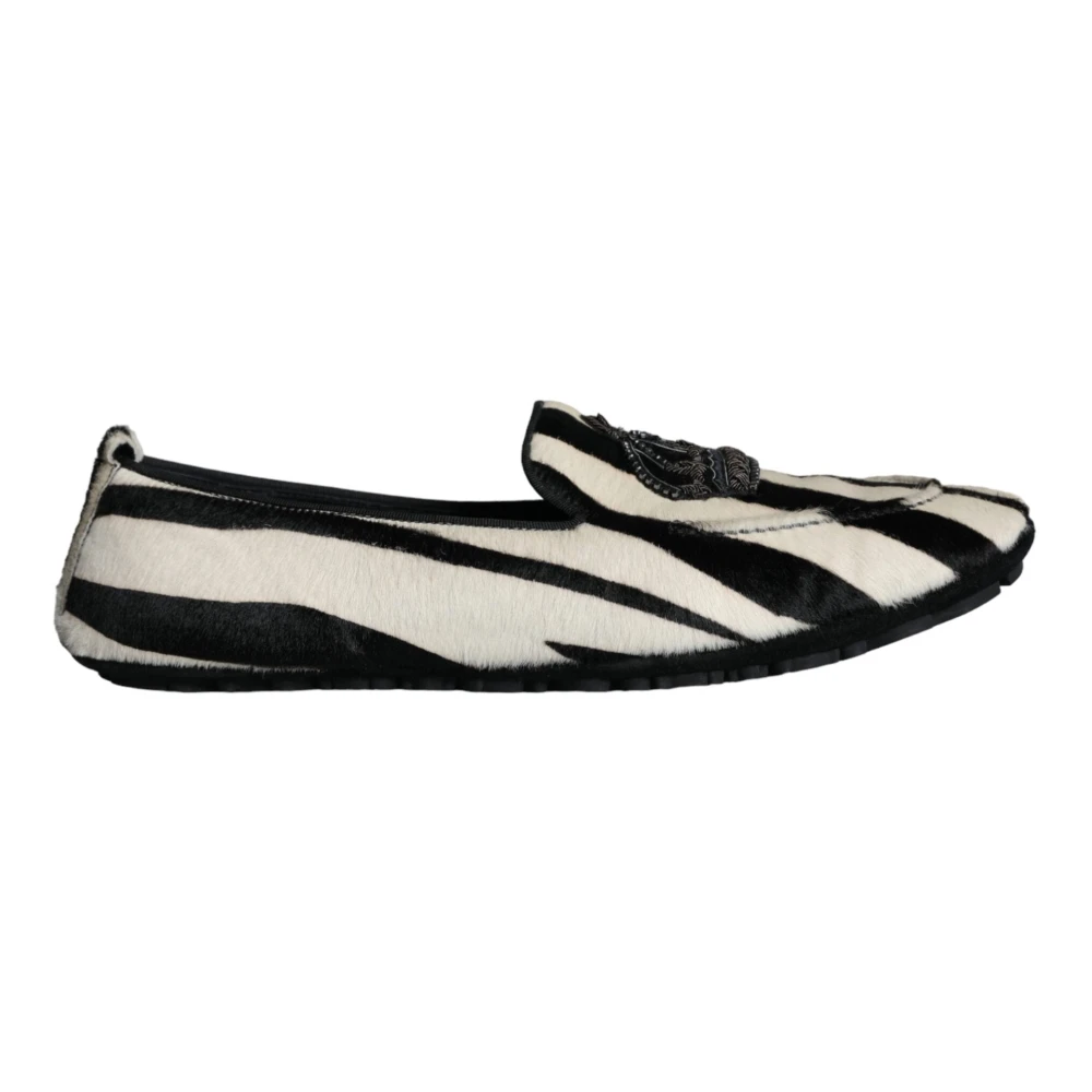 Dolce & Gabbana Herren Weiß Schwarz Kalb Pelz Loafer Schuhe