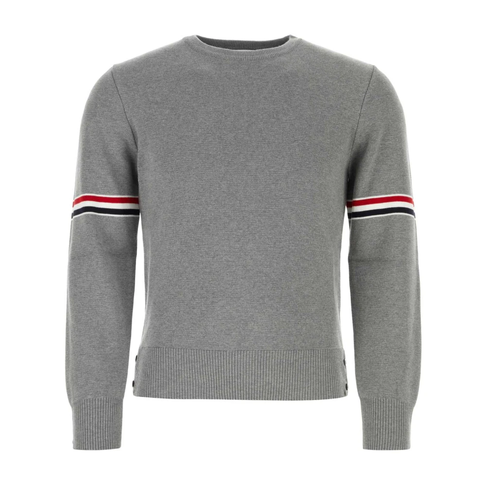 Thom Browne Men's Gray Round-Neck Knitwear, L, Soft Grey Cotton Jumper
