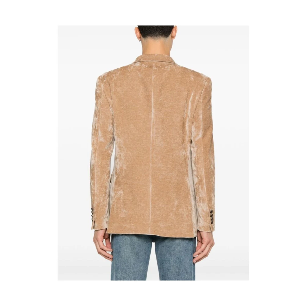 Reveres 1949 Velours Double-Breasted Jas met Peak Revers Beige Heren